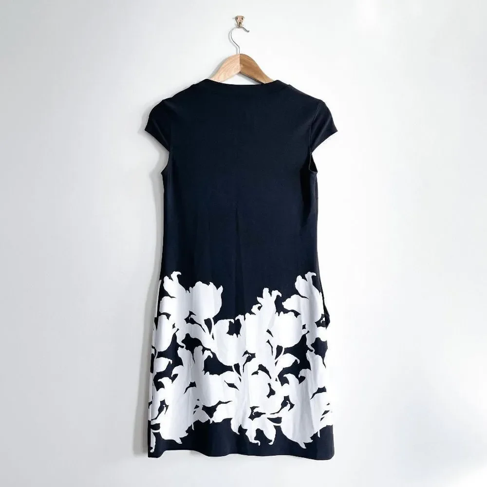 Joseph Ribkoff Womens Floral Border Dress Short Sleeve Style 221143 Black Size 2 - Picture 2 of 5